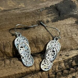 Elegant Silver Sandals Dangle Earrings